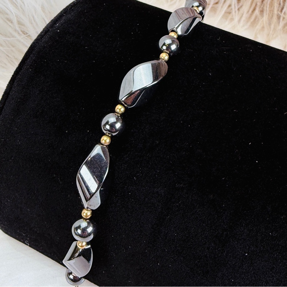 Vintage hematite, black goldtone bead weighted bracelet